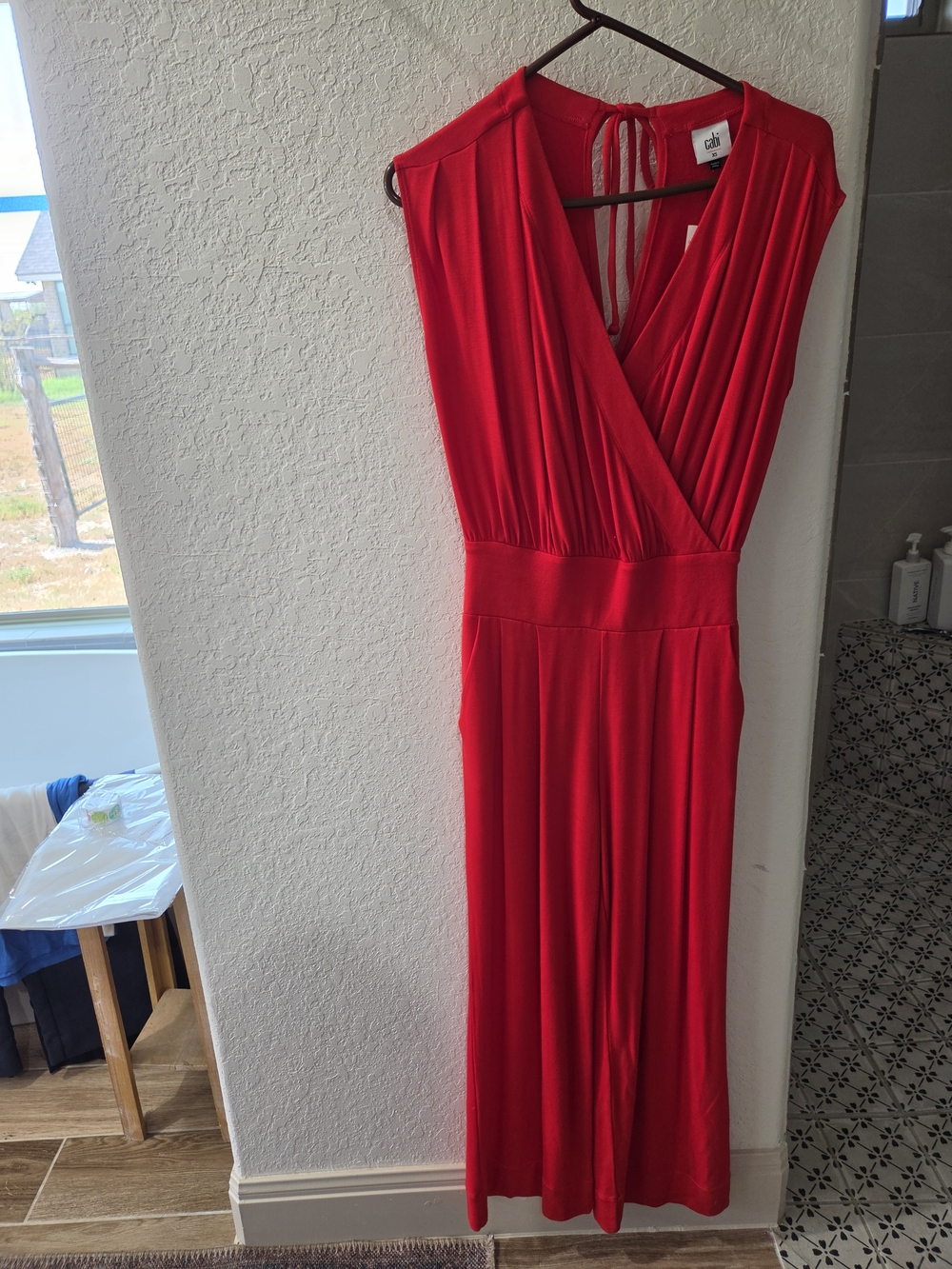 CAbi Uptown Jumpsuit RED Sleeveless Wrap-Front Jumpsuit